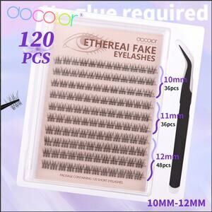 Black Cluster Eyelash Glue-Free Set 120 Pcs 10–12mm + Tweezer | Natural Look